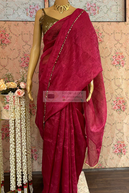 Magenta Pink Crushed Tissue Saree