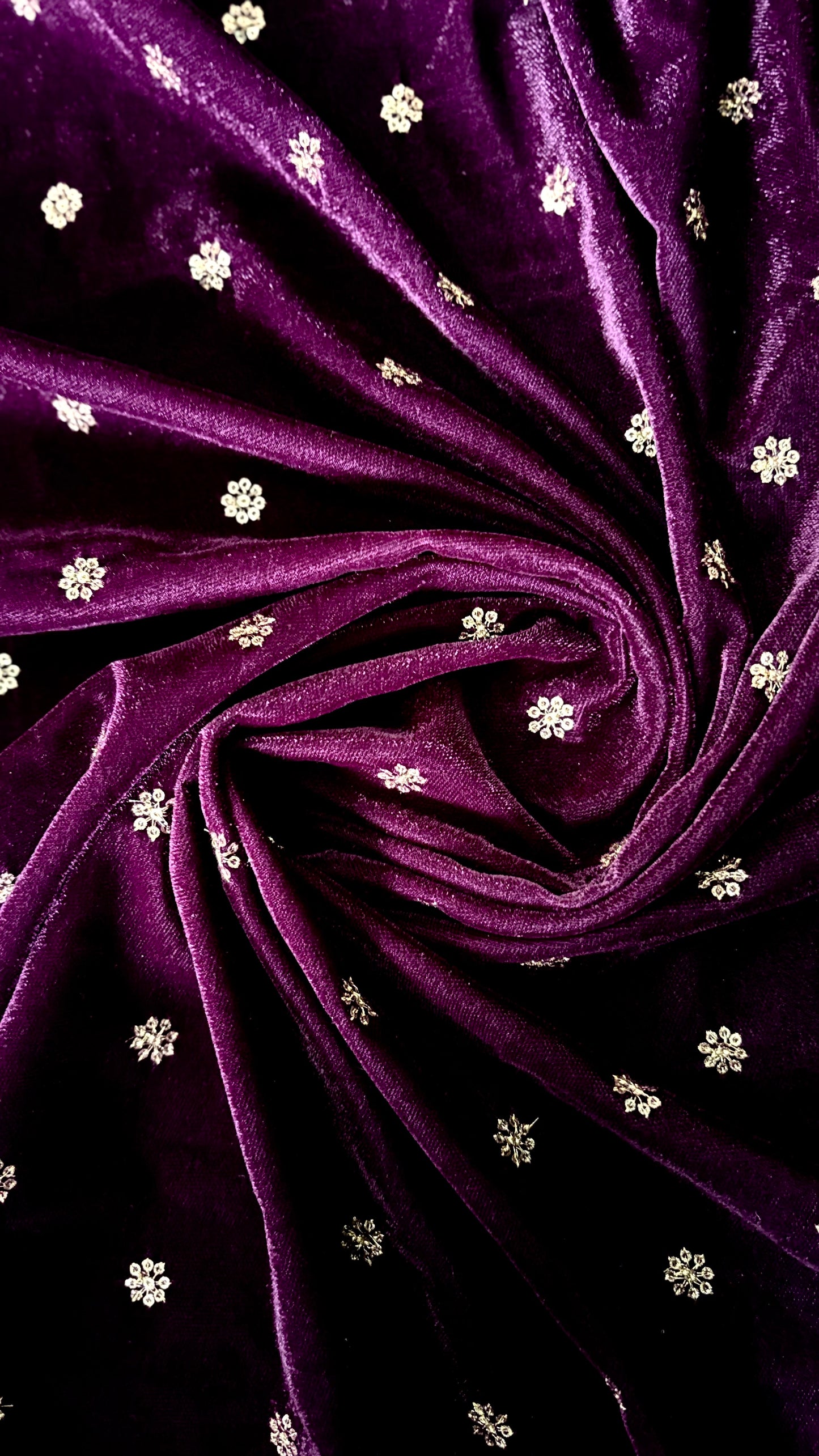 Purple Wine Velvet Fabric with Sequin Work