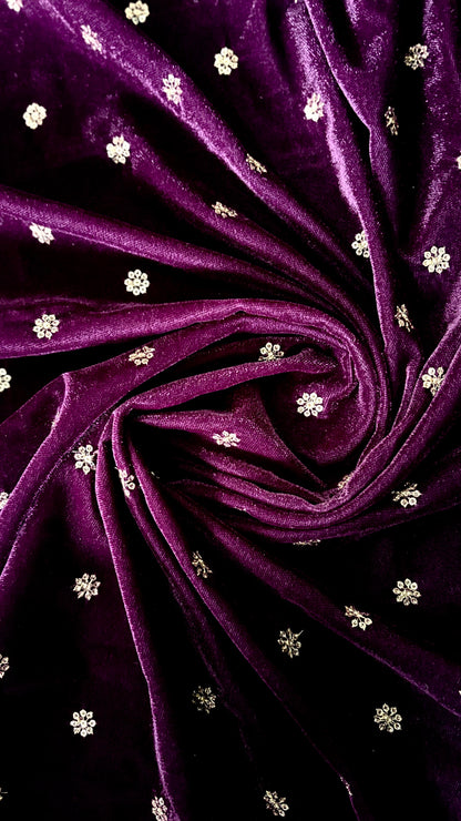 Purple Wine Velvet Fabric with Sequin Work