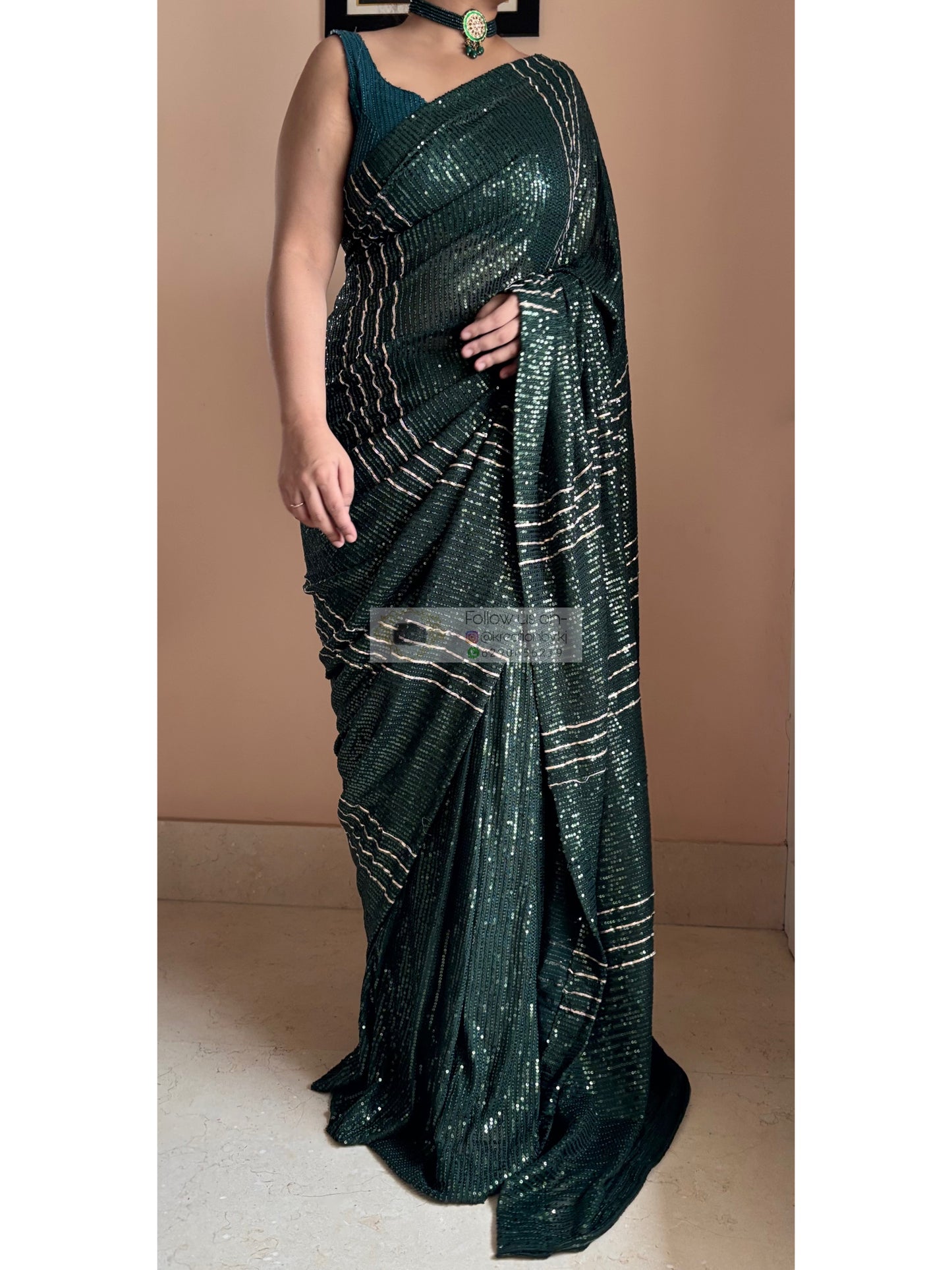 Gota Green Sequin Saree