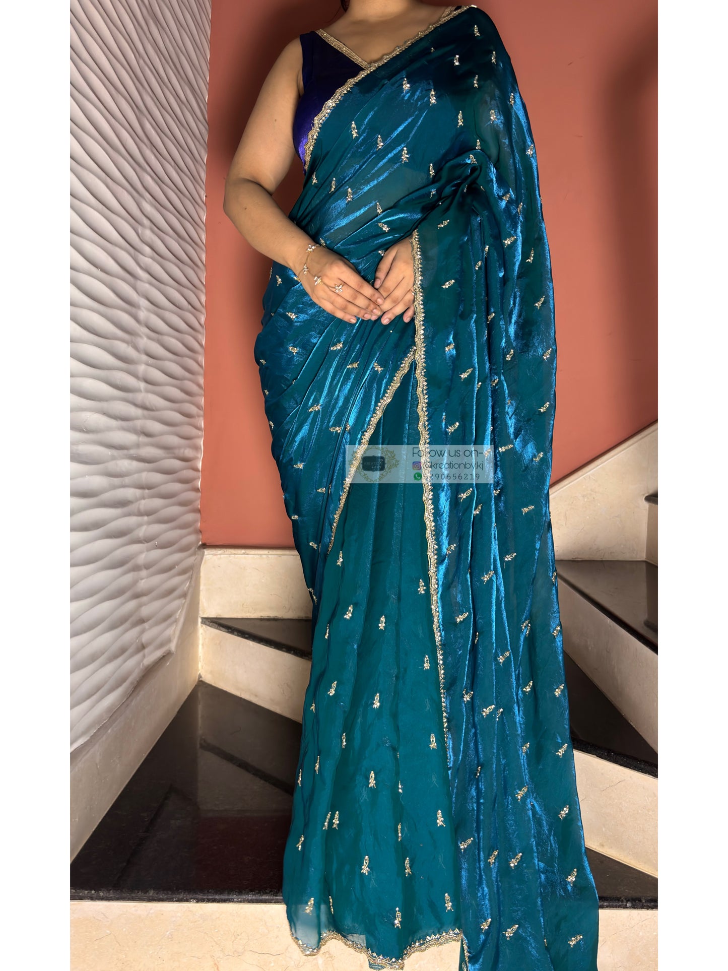 Peacock Blue Embellished Saree