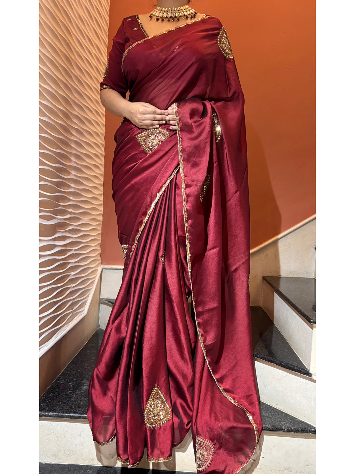 Raag Darbari Maroon Georgette Saree with Zardosi Work