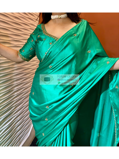Jade Green Grace Satin Silk Saree - kreationbykj