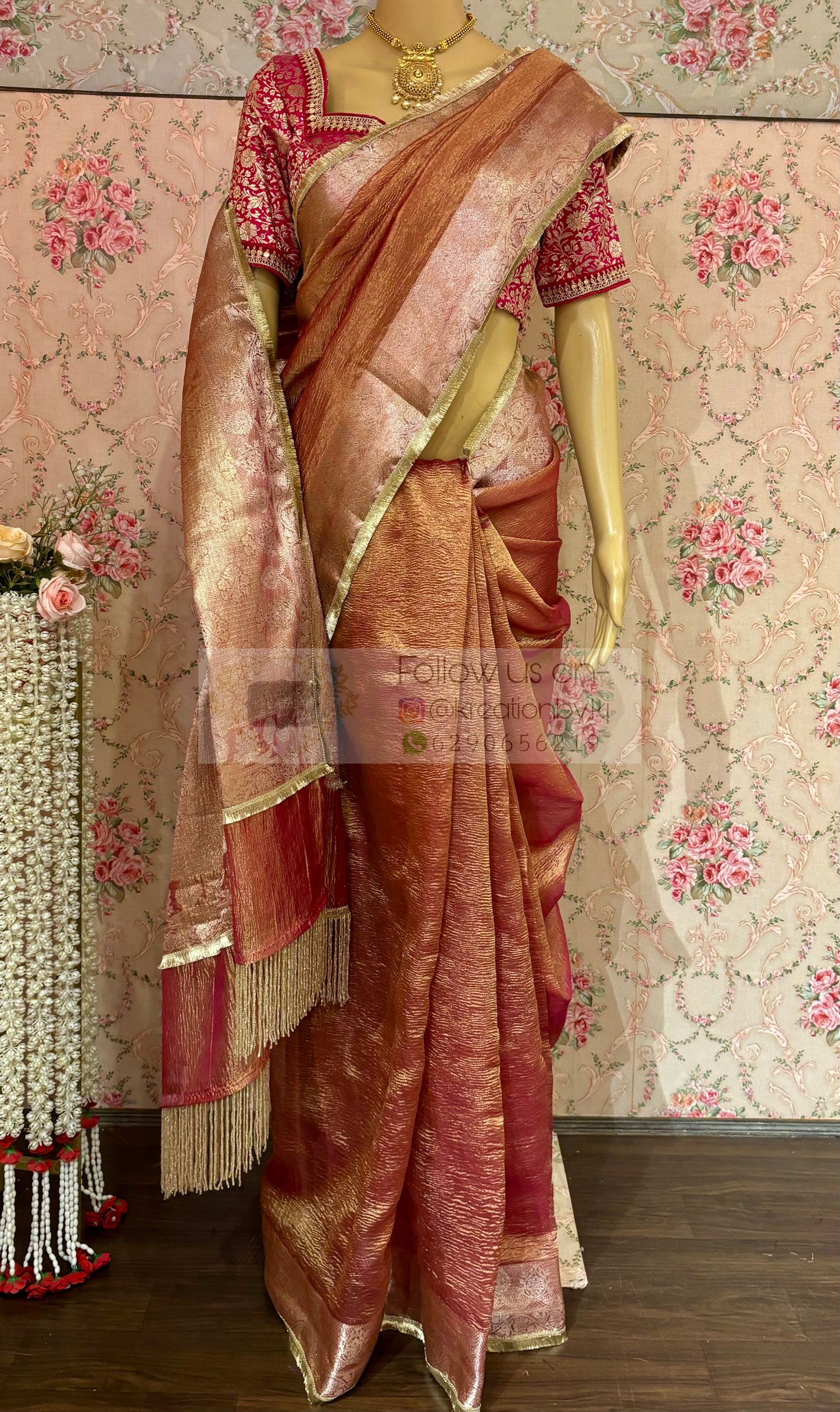 Rose Quartz Crushed Tissue Banarasi Saree