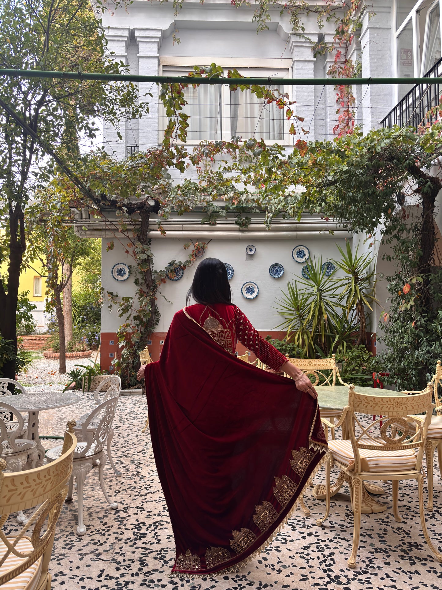 Maroon Velvet Taj Mahal Saree