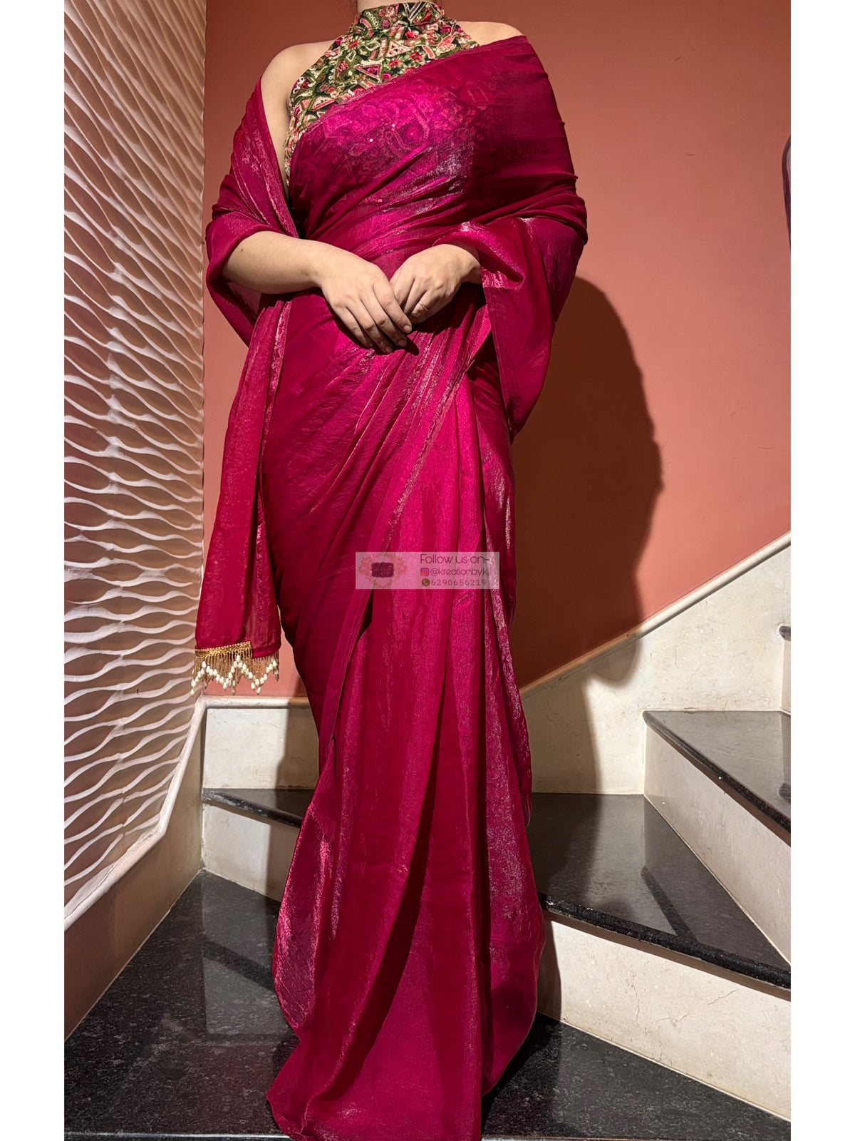 Magenta Shimmer Satin Cocktail Saree