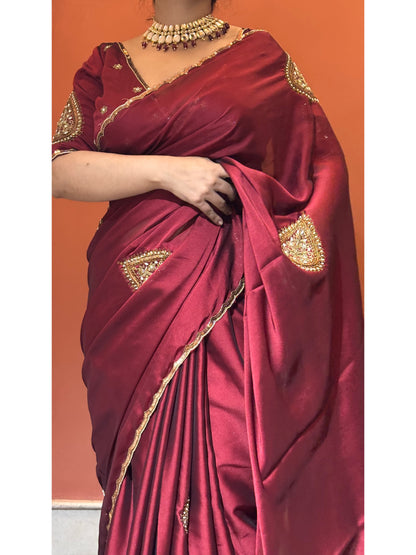 Raag Darbari Maroon Georgette Saree with Zardosi Work