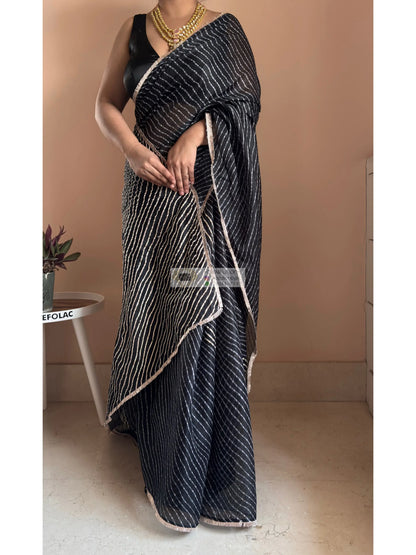 Midnight Black Kota Saree with Gota Patti Handwork