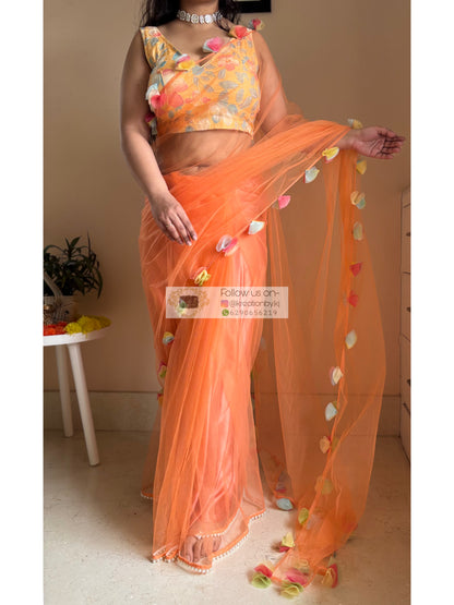 My Sassy Girl Orange Net Saree