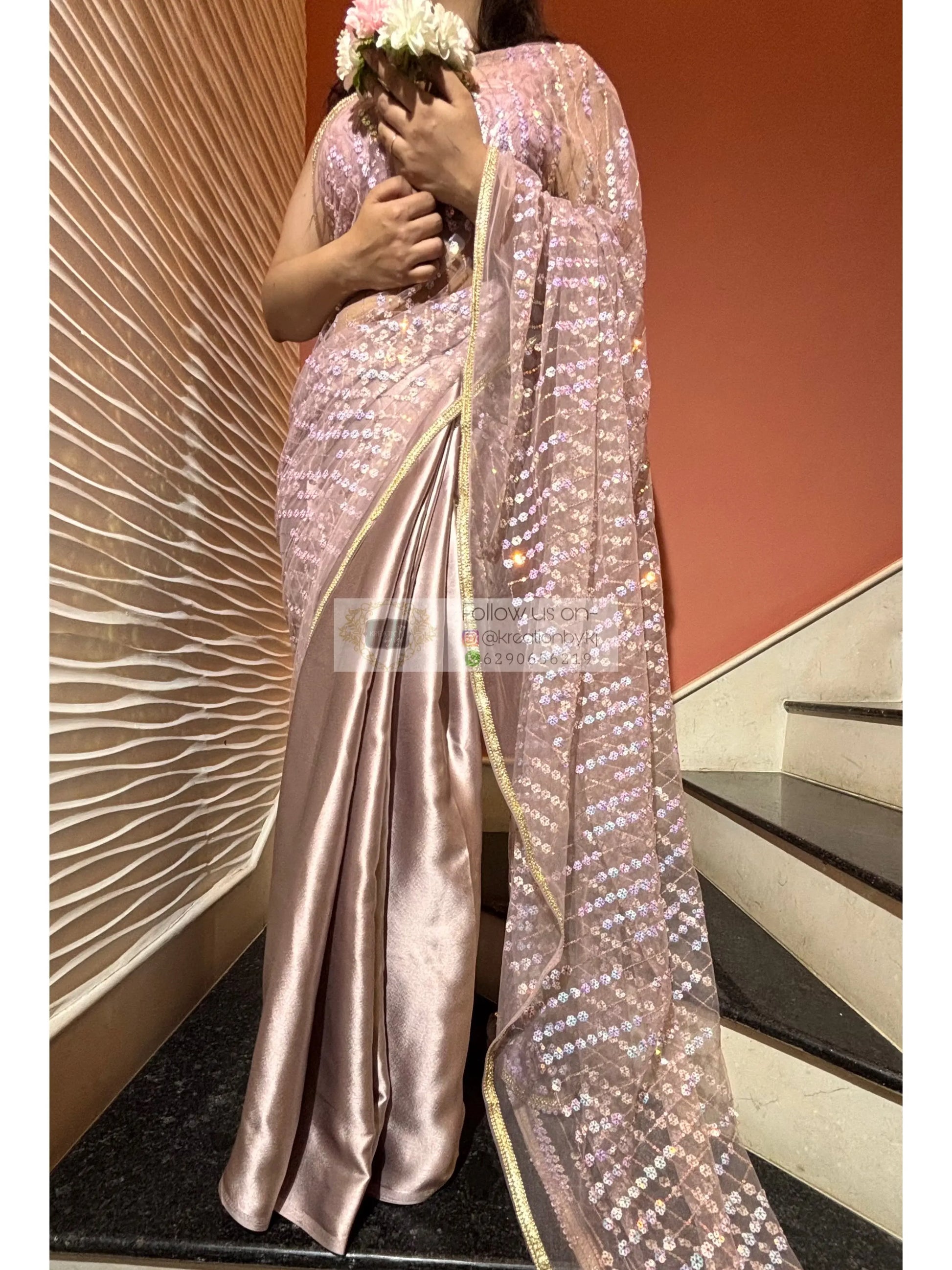 Lilac Sequin Spring Soiree Saree Kreation by KJ