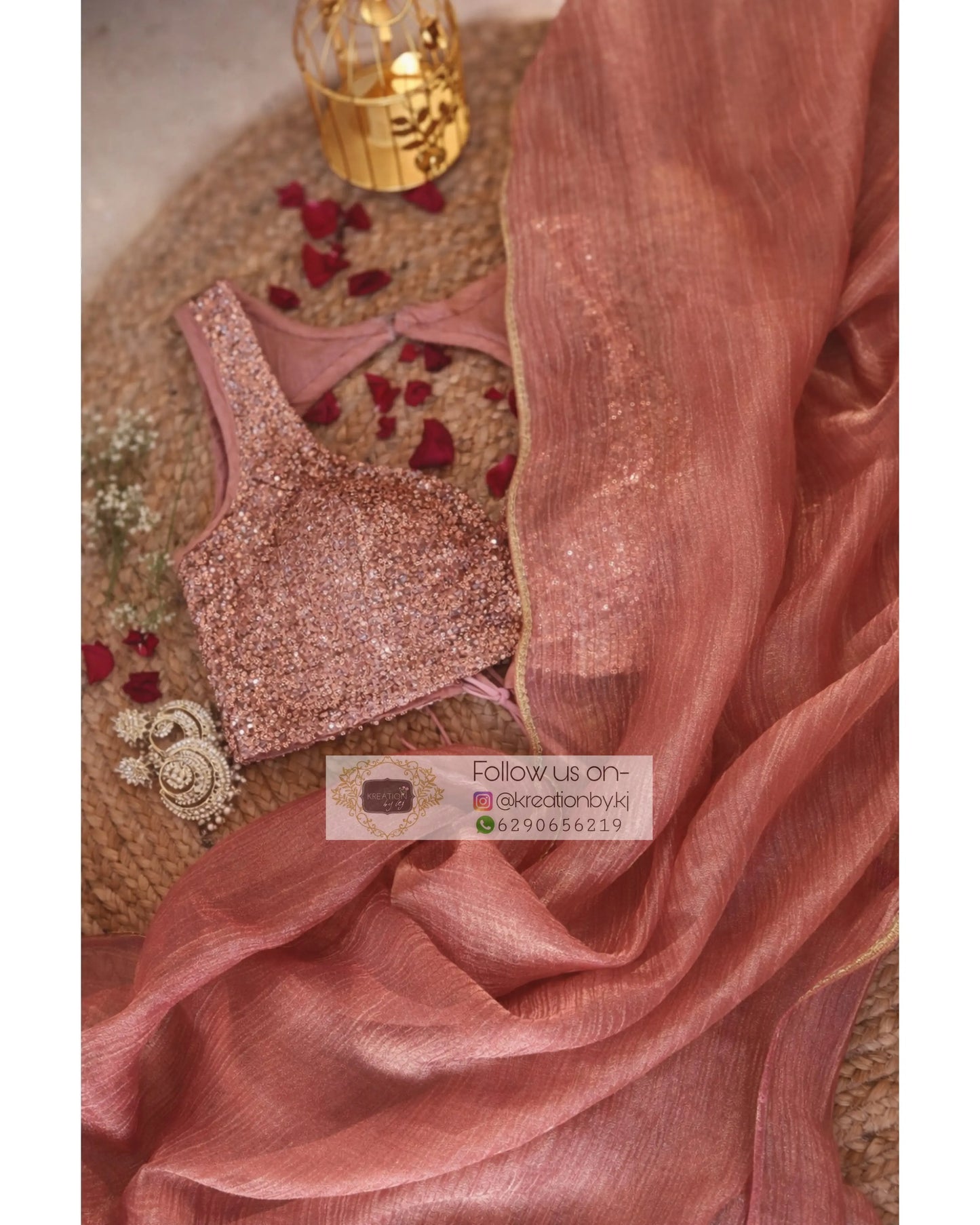 Old Rose Crushed Tissue Saree Kreation by KJ