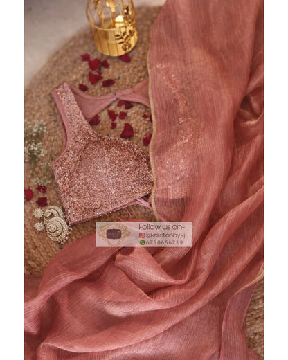 Old Rose Crushed Tissue Saree Kreation by KJ