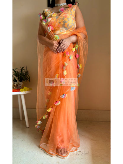My Sassy Girl Orange Net Saree