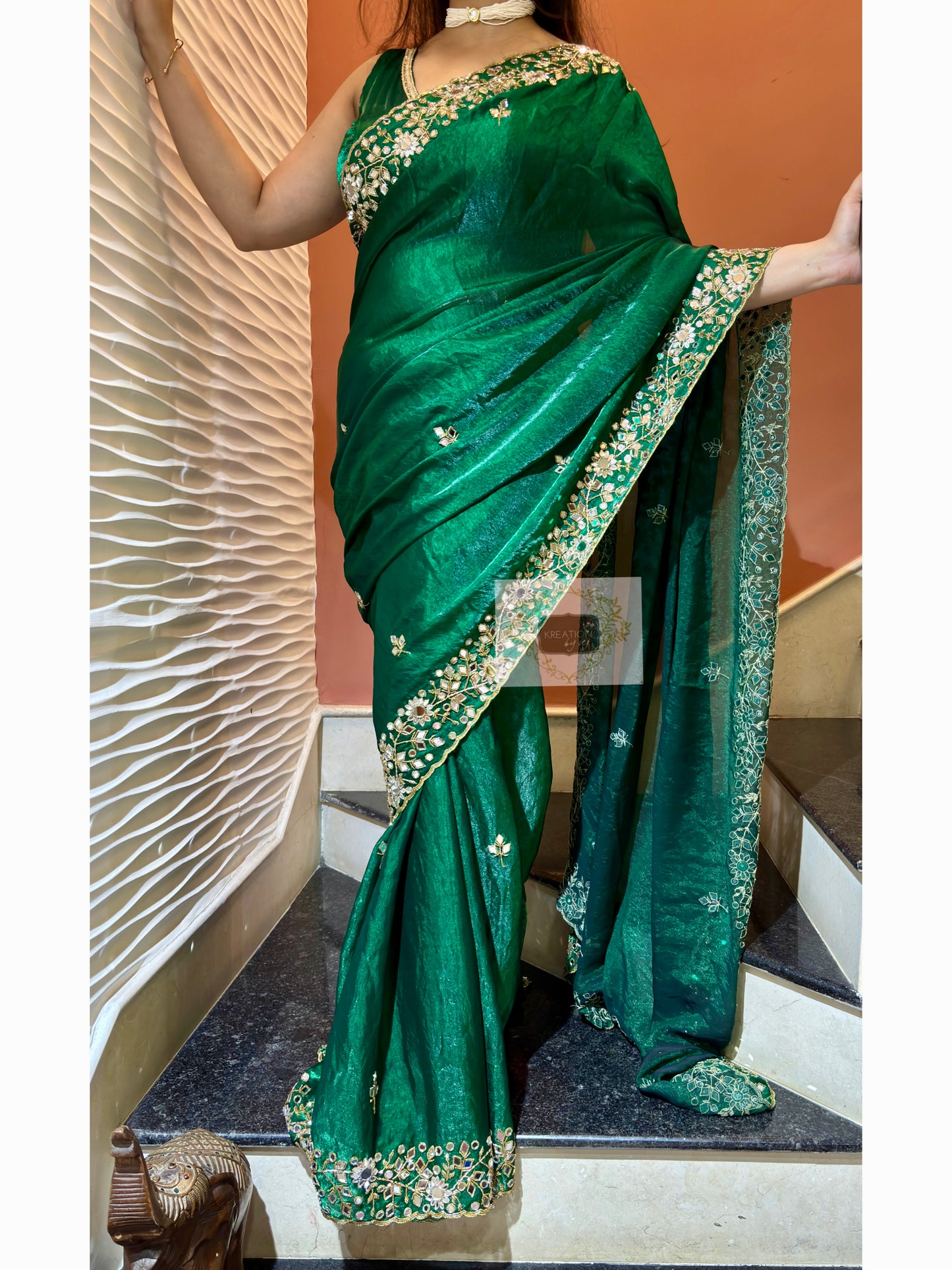 Forest Green Sheesh Mahal Saree