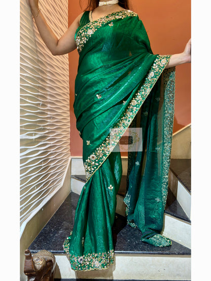 Forest Green Sheesh Mahal Saree