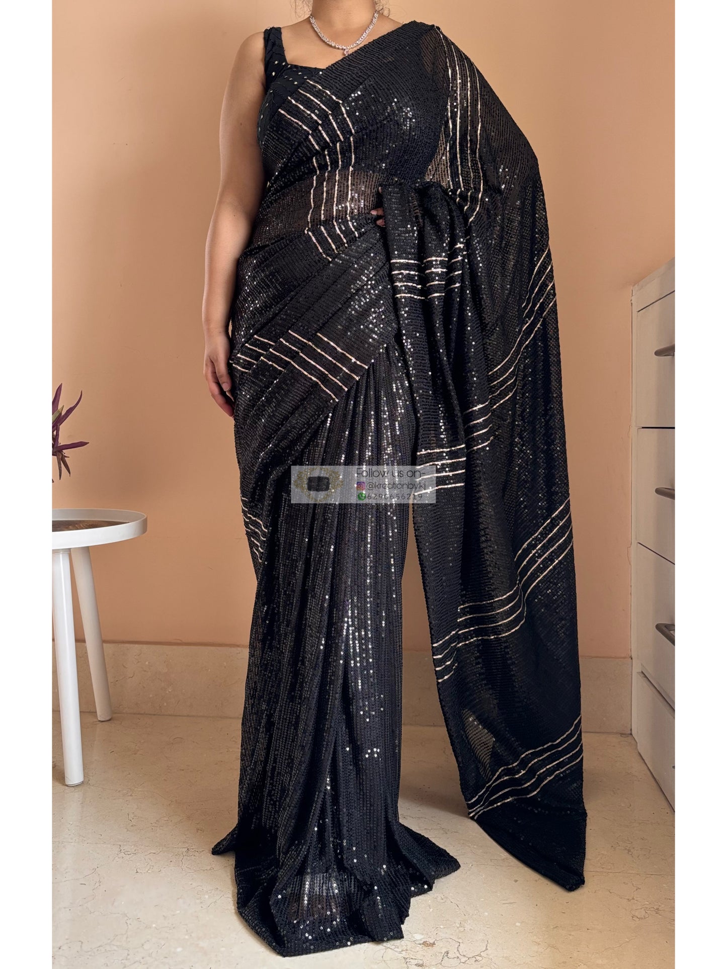 Black Magic Sequin Saree With Gota Patti Strips