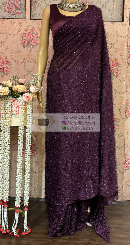 Mariana Wine Fur Saree