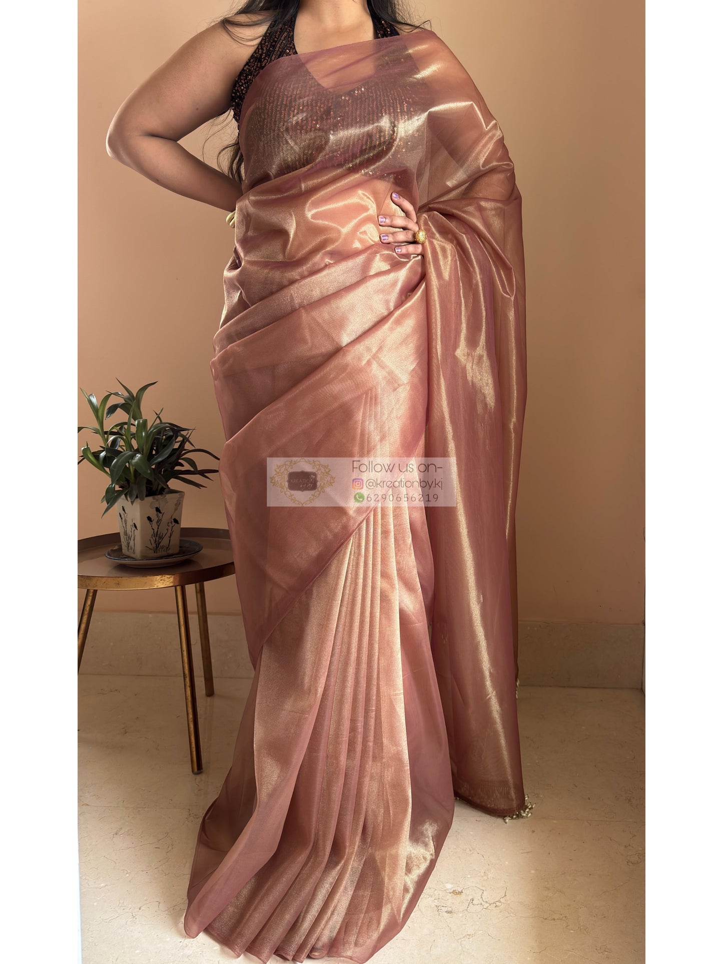 Cinnamon Dust Tissue Net Saree kreationbykj