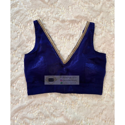 Royal Blue V Neck Cocktail Blouse - kreationbykj