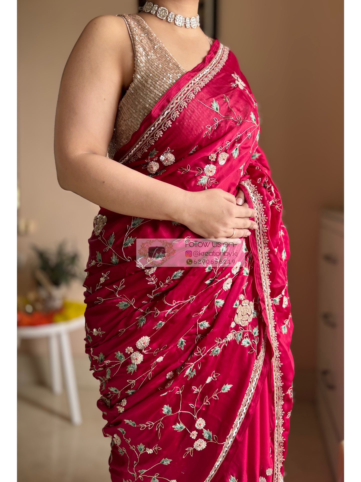Luxe Cherry Wine Zardosi Jaal Saree