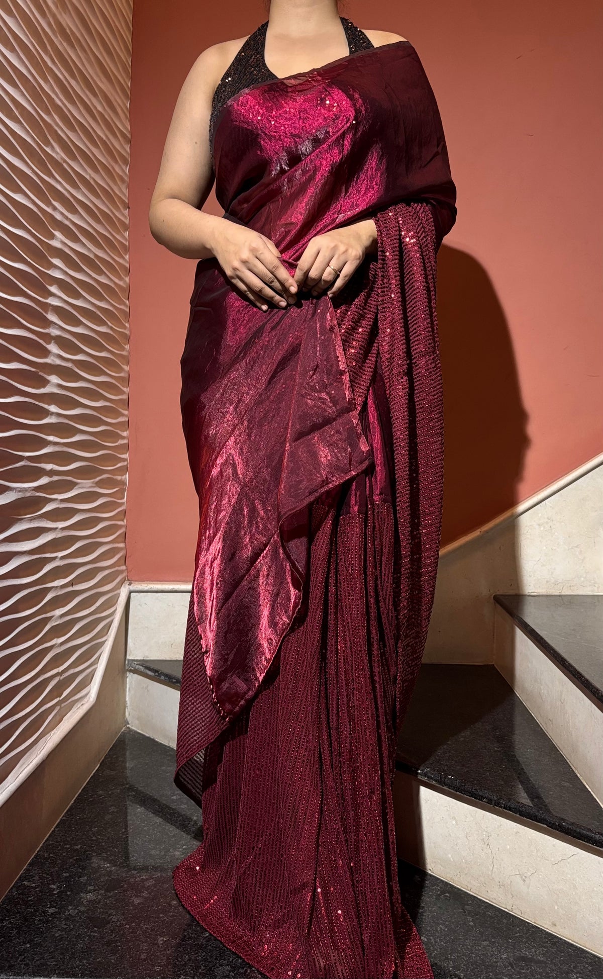 Cherry Bombshell Sequin Saree