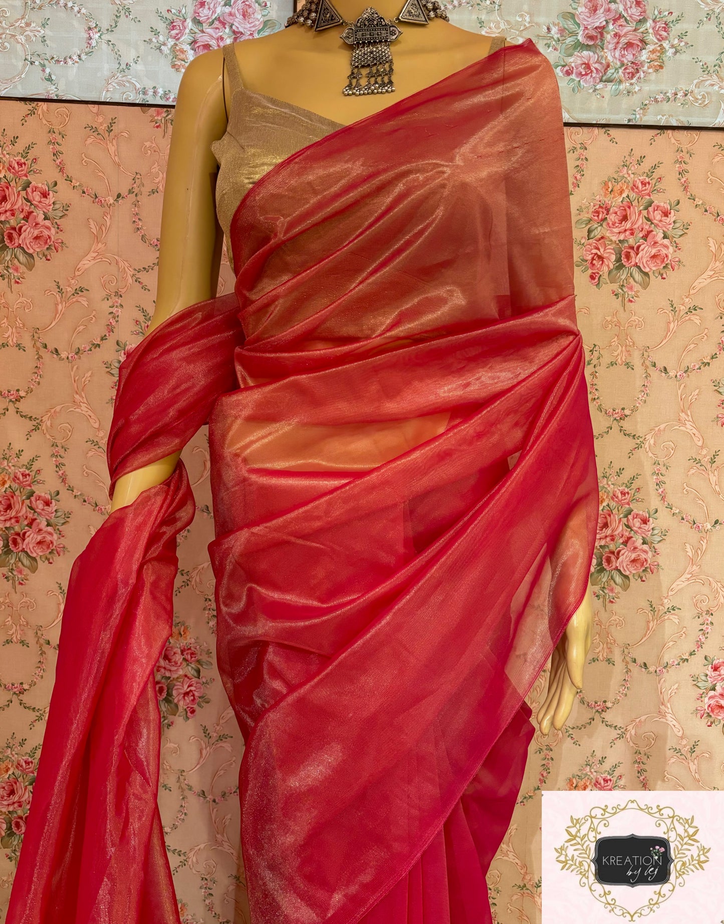 Rose Pink Tissue Net Saree