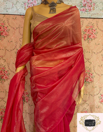 Rose Pink Tissue Net Saree