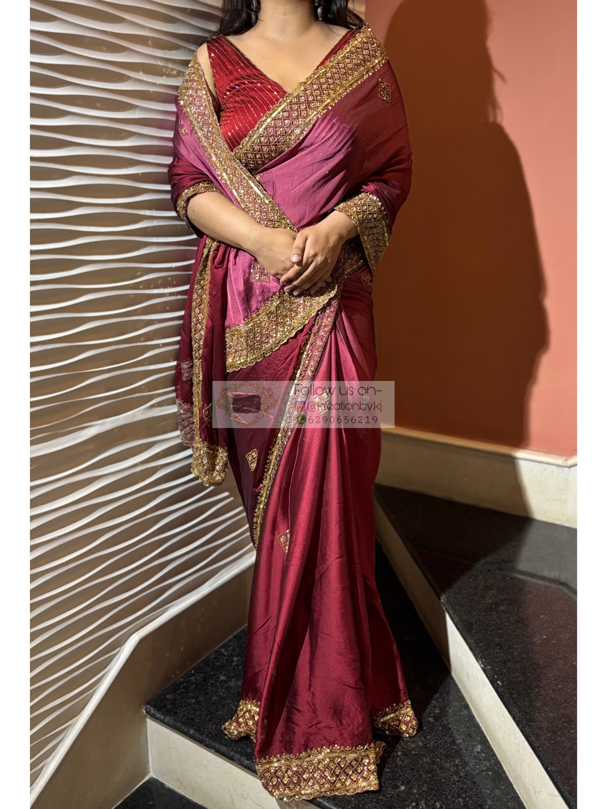 Merlot Ombre Georgette Zeenat Saree kreationbykj