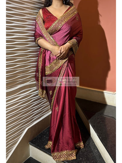 Merlot Ombre Georgette Zeenat Saree kreationbykj