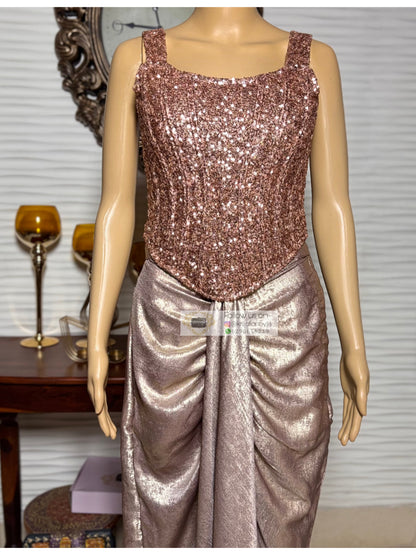 Mauve Shimmer Drape Skirt Set