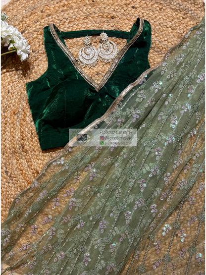 Green Spring Sequin Soirée Saree