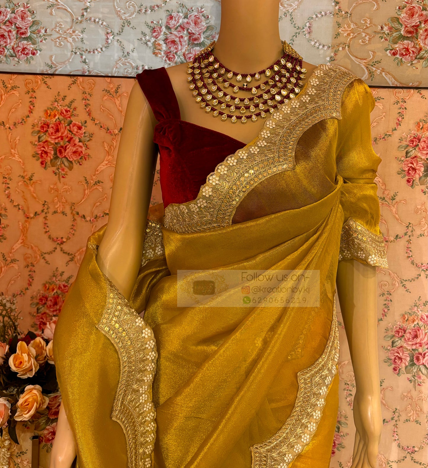 Golden Yellow Zari Tissue with Golden Border Saree