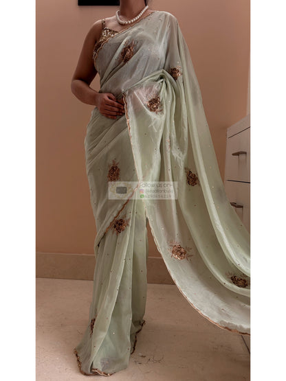 A Moment in Rose In Mint Green Organza Saree
