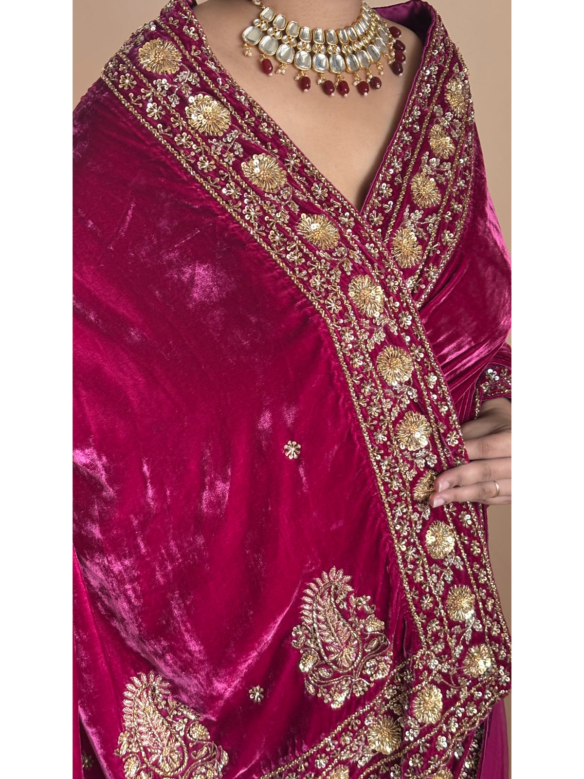 Purple Wine Vows in Velvet Saree
