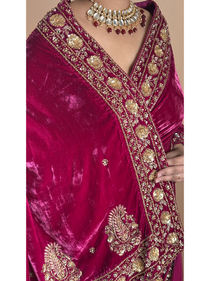 Purple Wine Vows in Velvet Saree