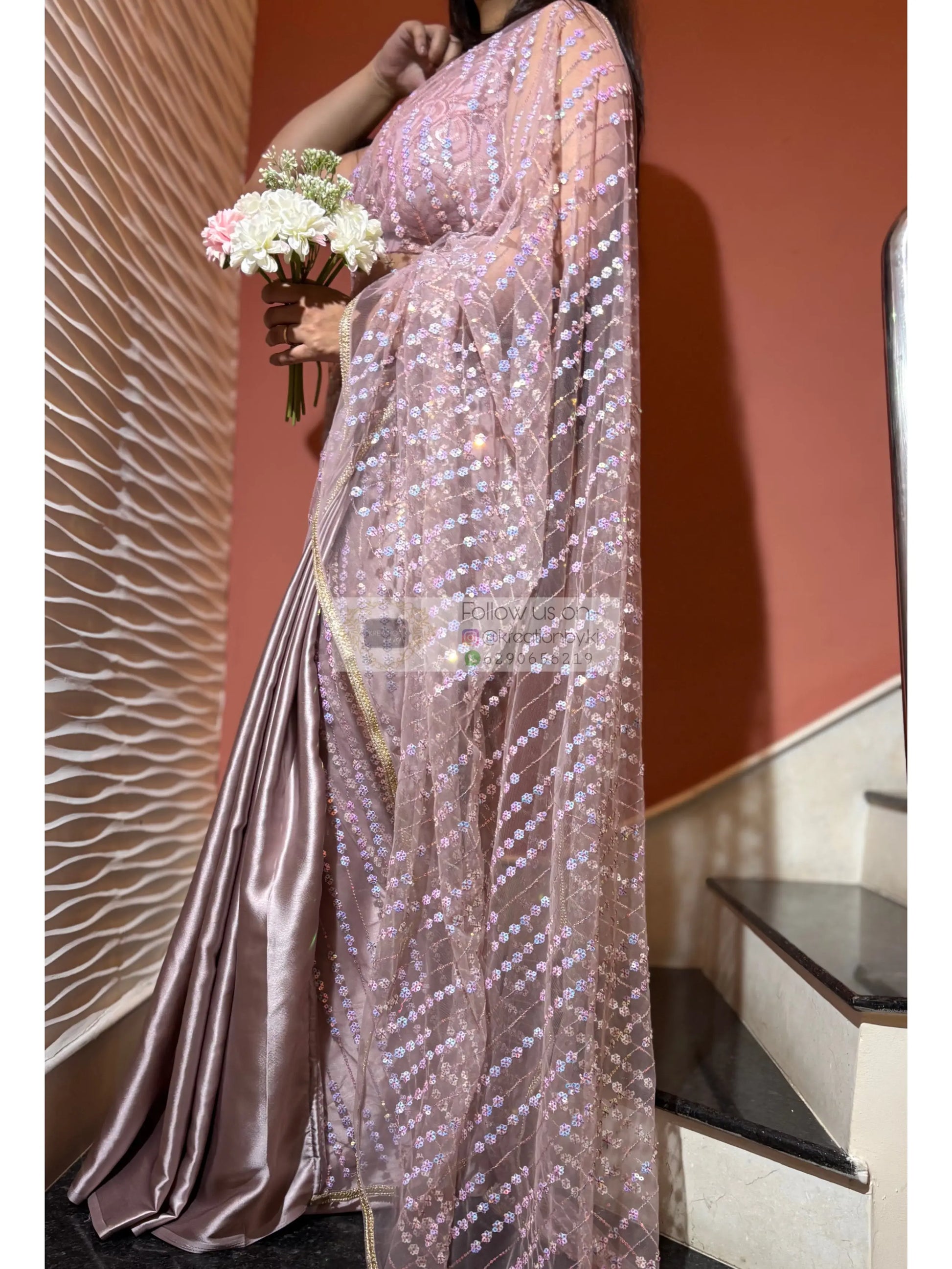 Lilac Sequin Spring Soiree Saree Kreation by KJ