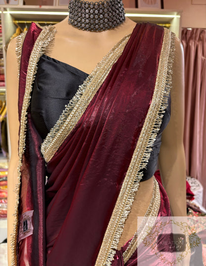 Cheery Wine Shimmer Banno Saree