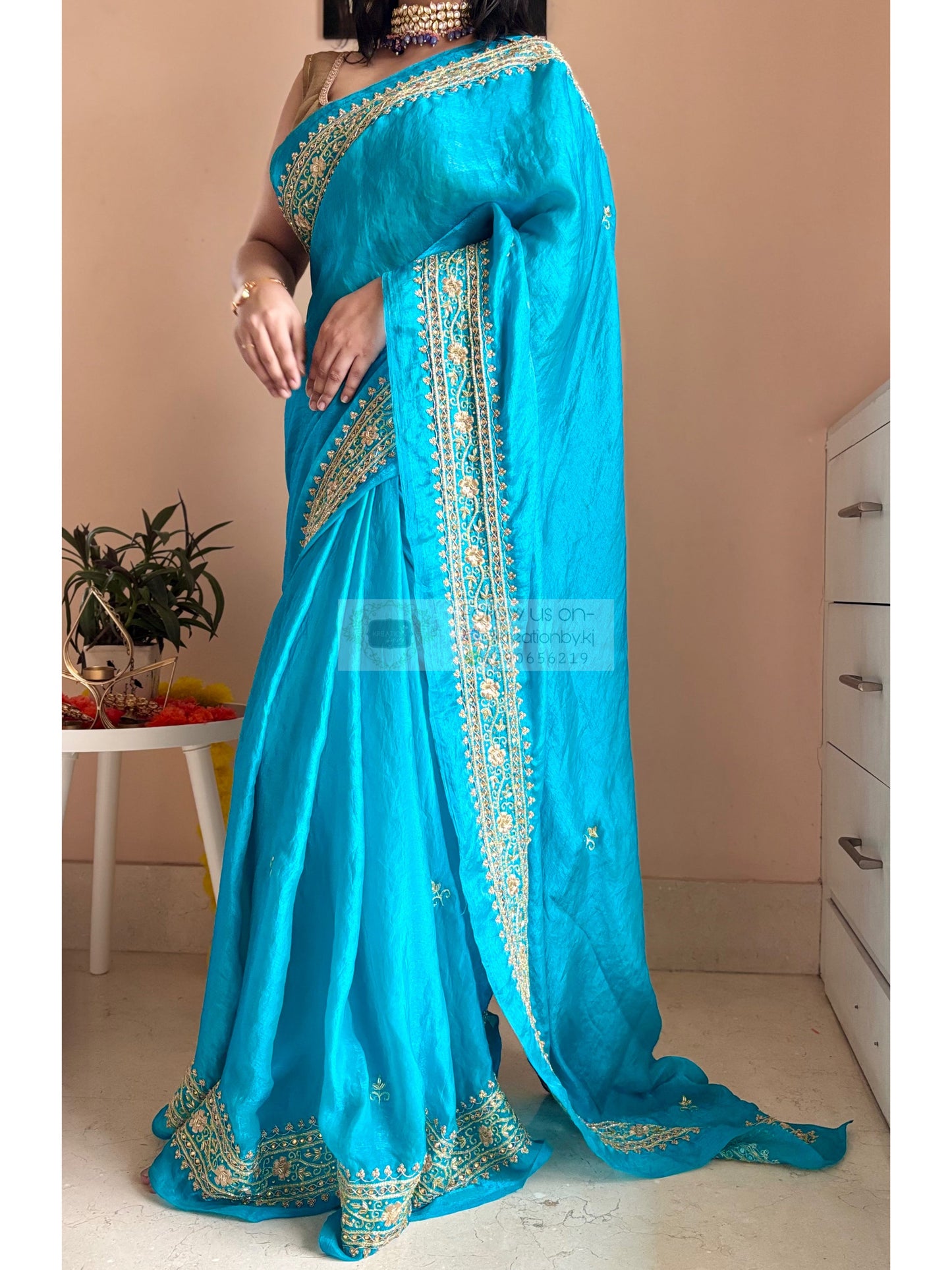 Persian Blue Zarina Saree kreationbykj