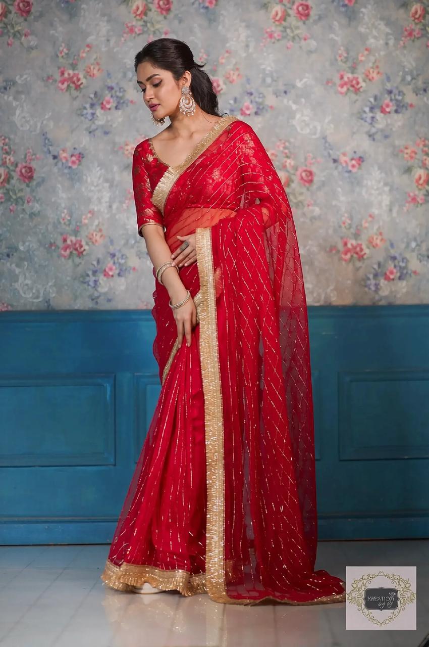 Red Noorani Banno Organza Saree
