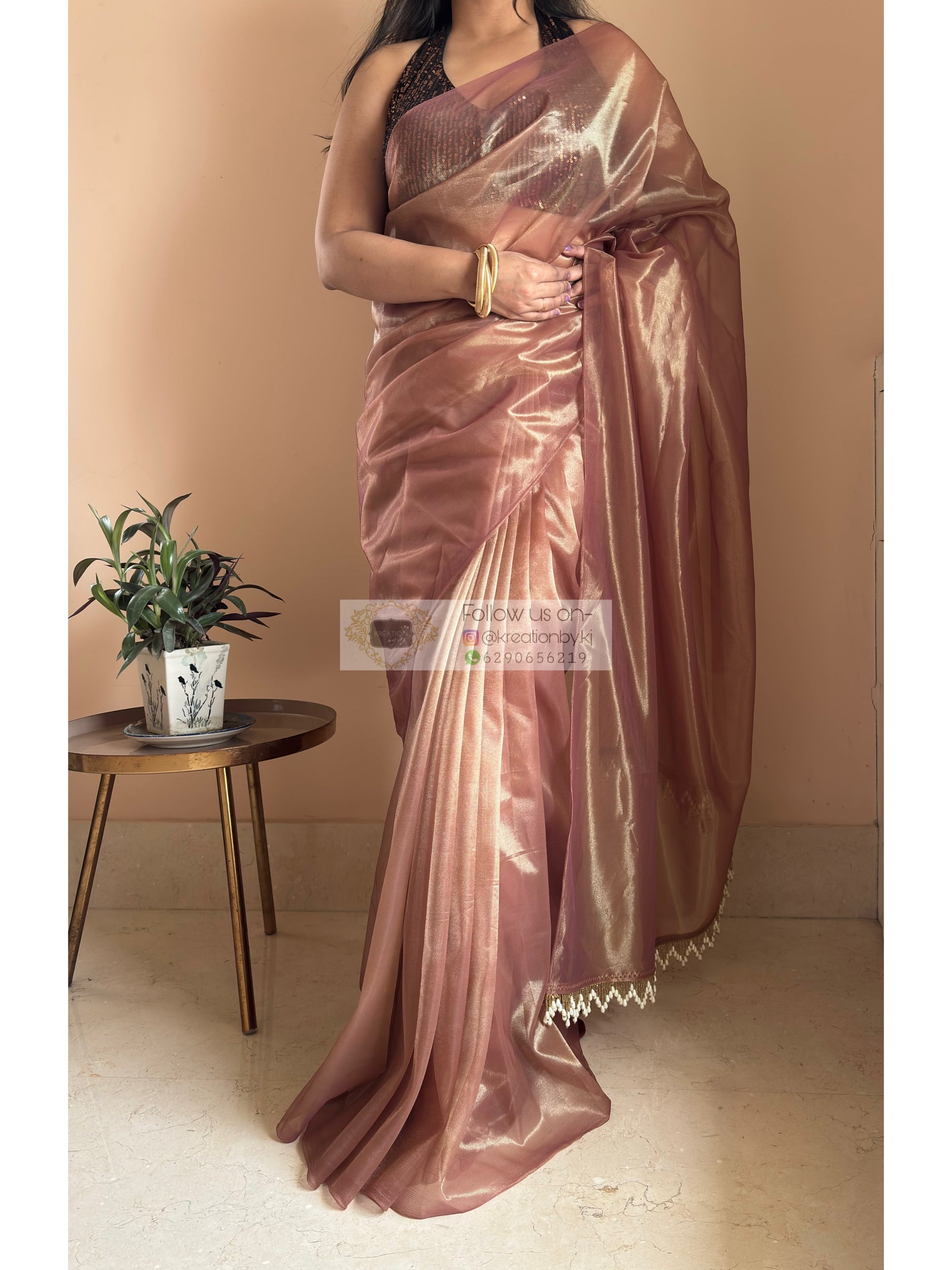 Cinnamon Dust Tissue Net Saree kreationbykj