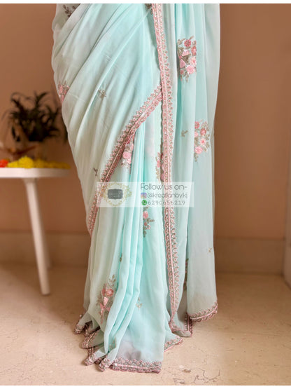 Powder Blue Floral Symphony Saree