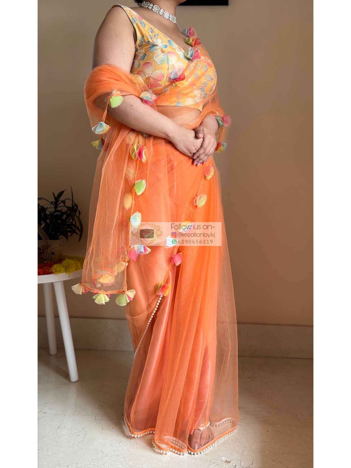 My Sassy Girl Orange Net Saree
