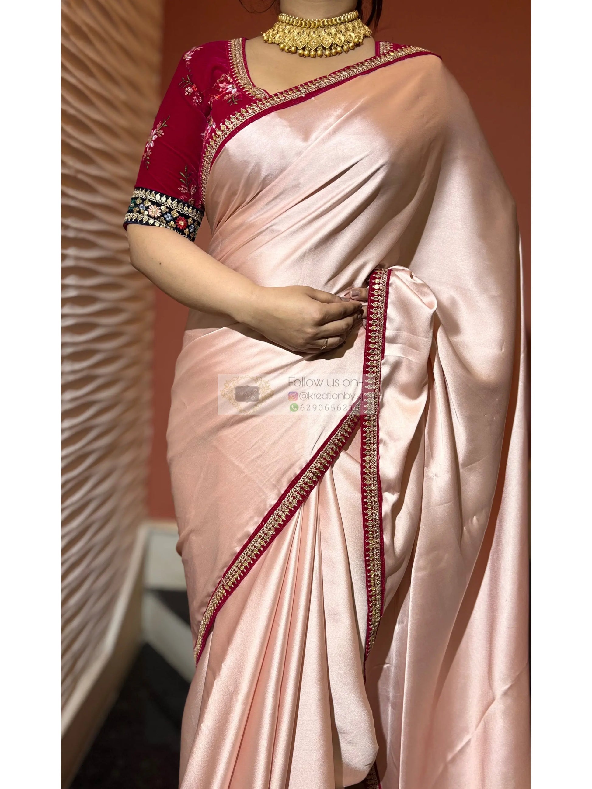 Doodhe Alta Satin Silk Saree Kreation by KJ