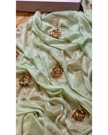 A Moment in Rose In Mint Green Organza Saree