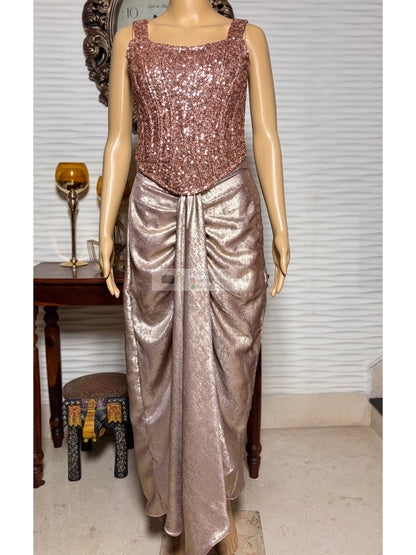 Mauve Shimmer Drape Skirt Set