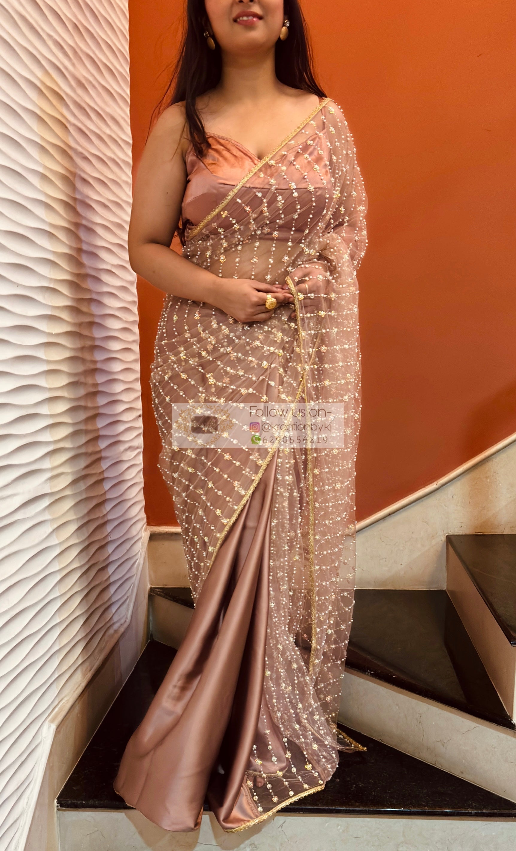 Rose Gold Glitter in the Sky Saree kreationbykj