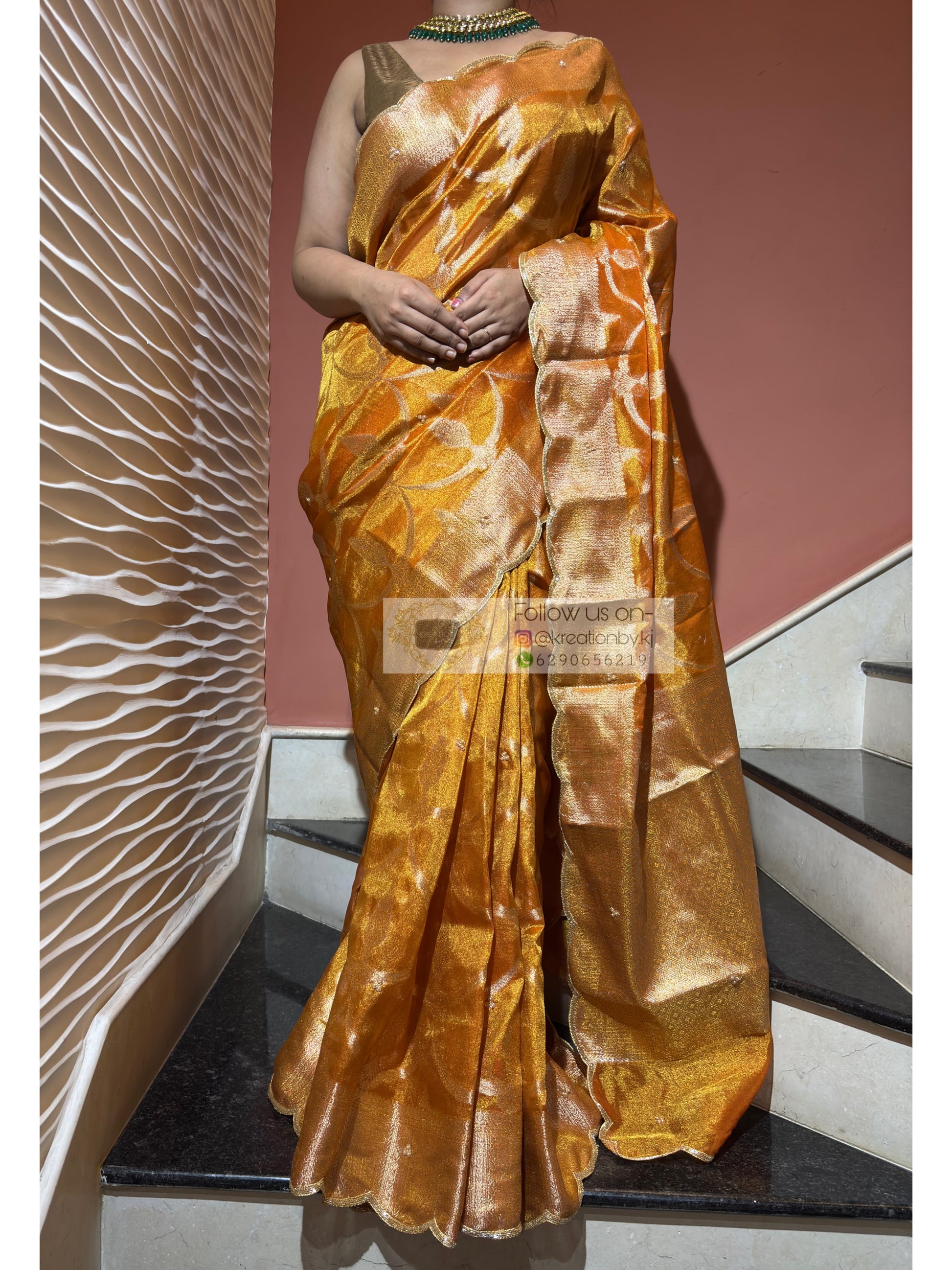 Mustard Yellow Banarasi Tissue Saree kreationbykj