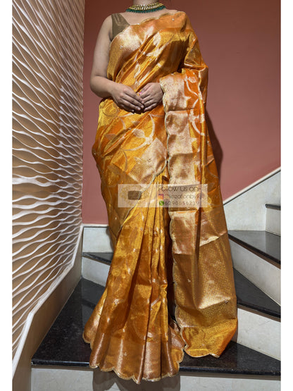 Mustard Yellow Banarasi Tissue Saree kreationbykj