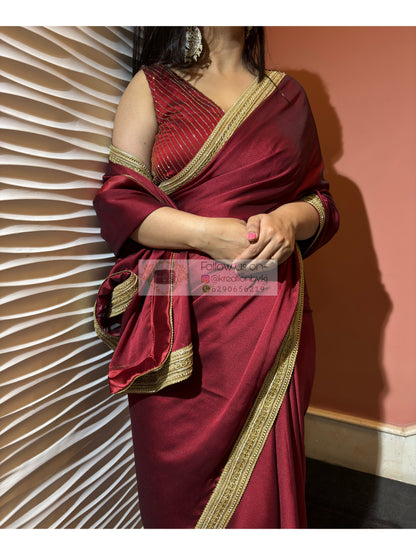 Maroon Georgette Saree with Golden Border kreationbykj