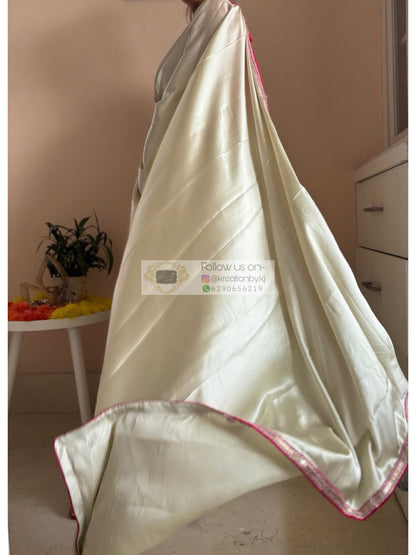 Cream with Green Hues Satin Silk Saree